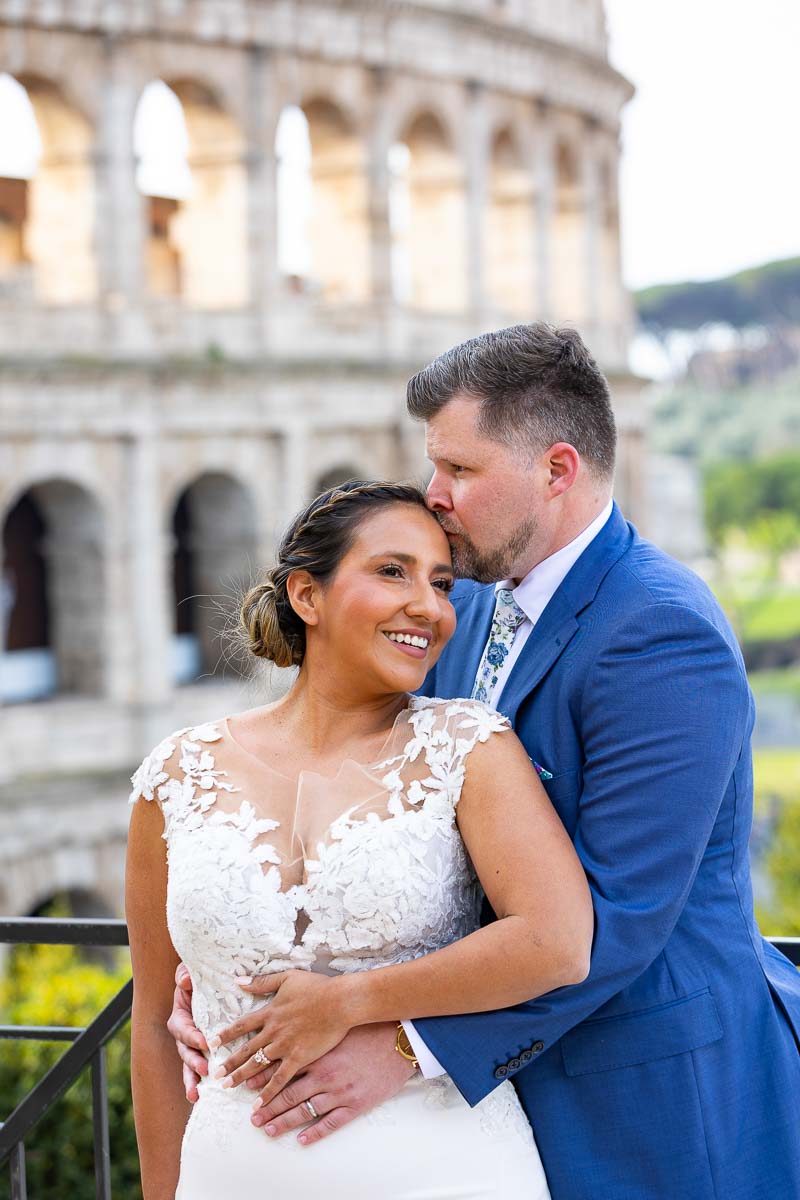 Couple married portrait up close taken at Roman Colosseum 