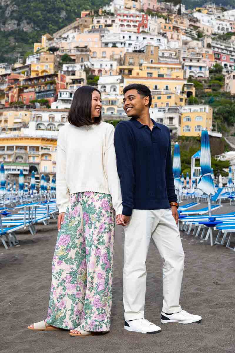 Standing and posing for photos after a beautiful surprise proposal in Positano 