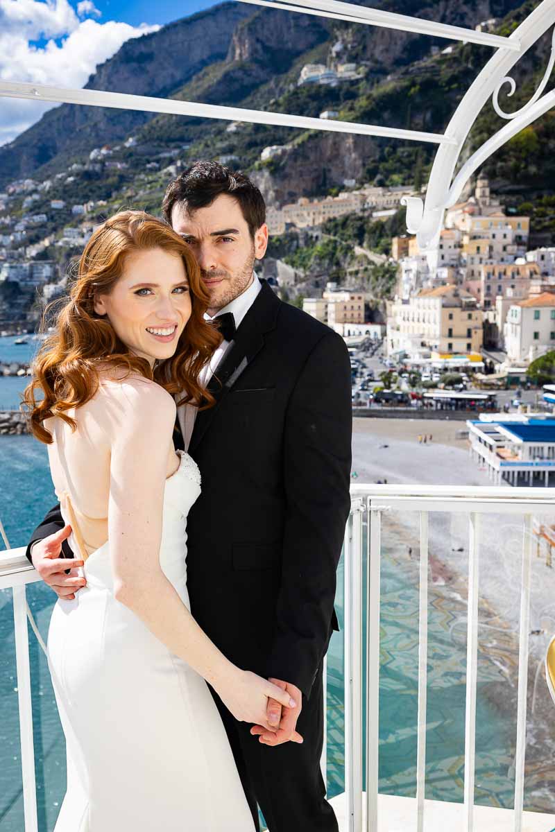 Just married in Italy in the Amalfi town and taking elopement pictures by the coast