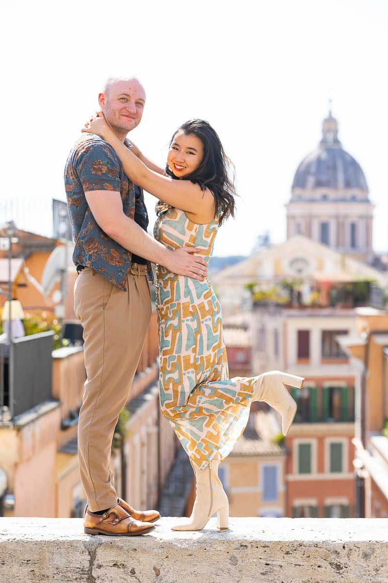 Rome engagement photo shoot taken in front of the roman skyline 