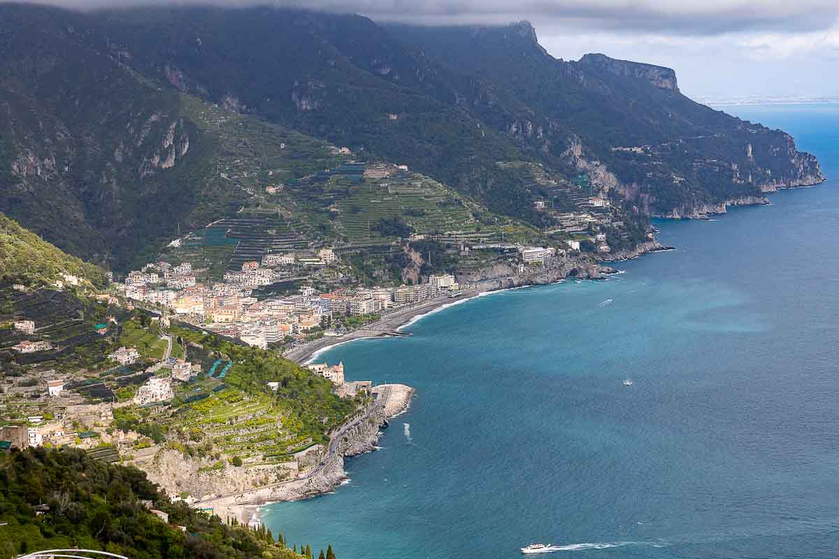 The stunning view of the coast from up above in the hills