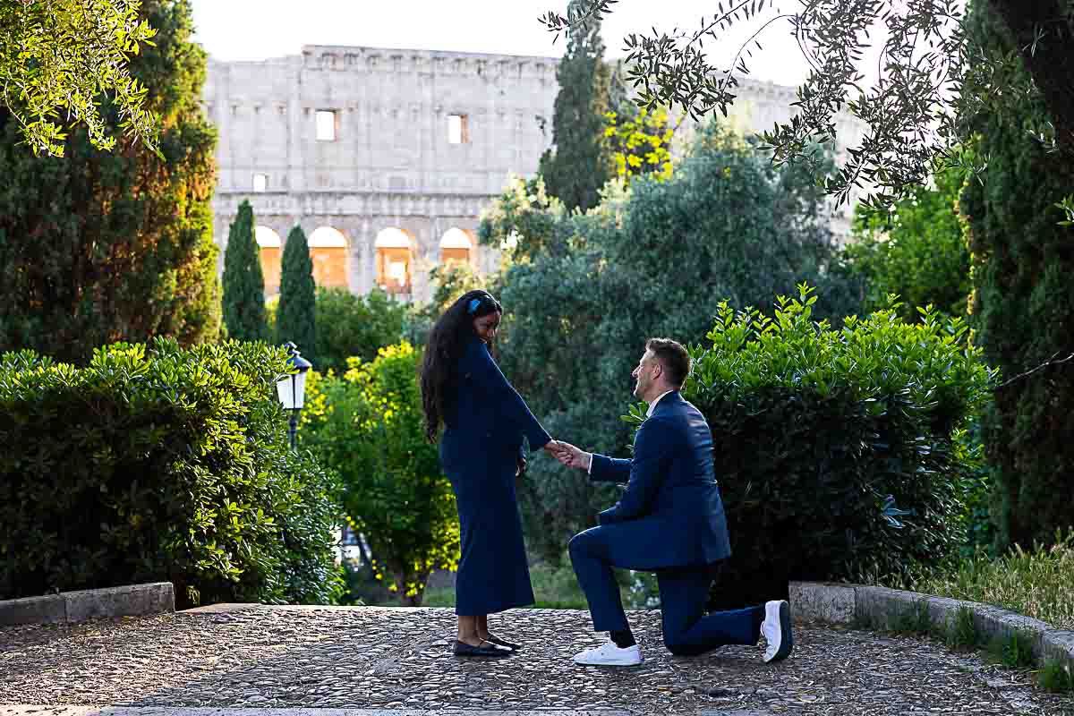 Colosseum proposal photoshoot in Rome Italy photographed from an off the beaten parkway 