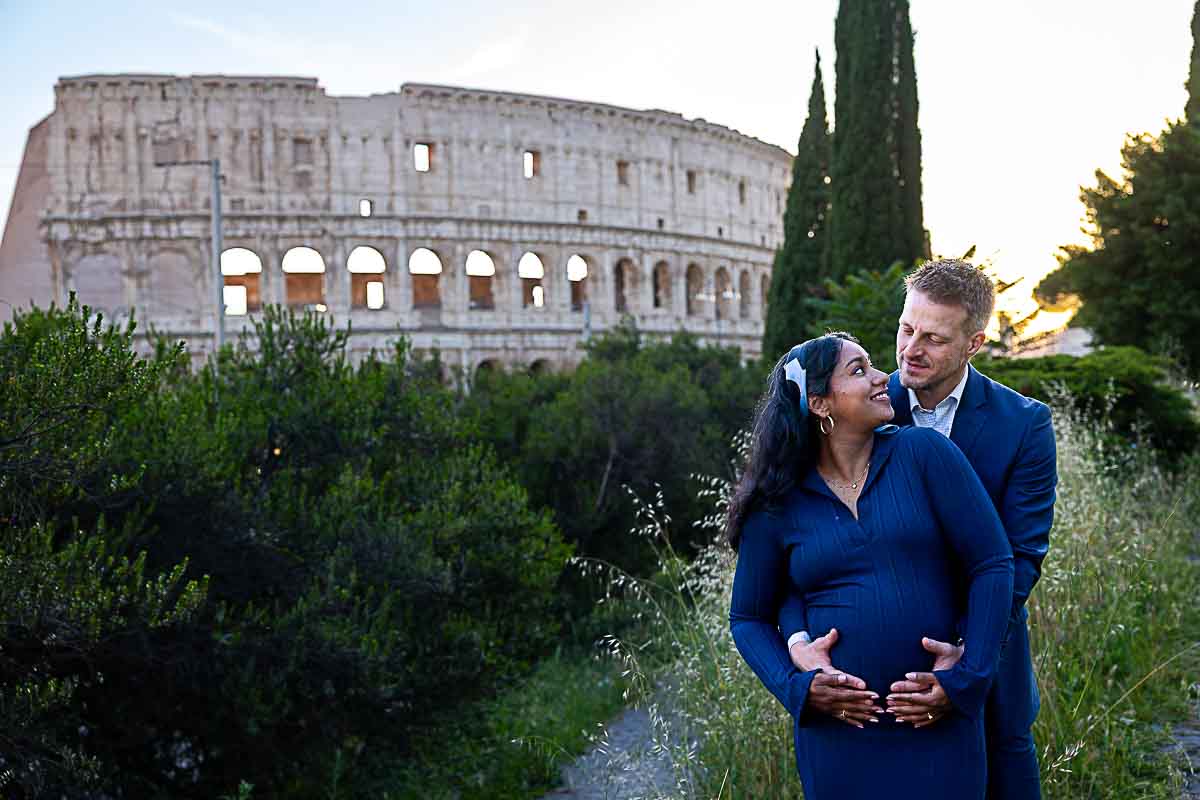 Closeup photography at the Colosseum in Rome during a photoshoot after a surprise wedding proposal