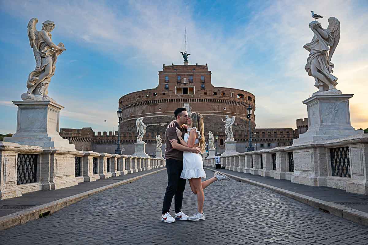 The moment in which she said yes and they were engaged abroad destination proposal Italy