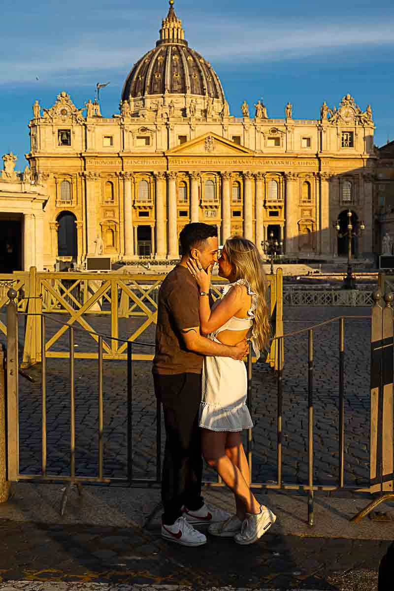 Final picture portrait taken on the edge of the San Pietro Saint Peter's square with the cathedral in the background 