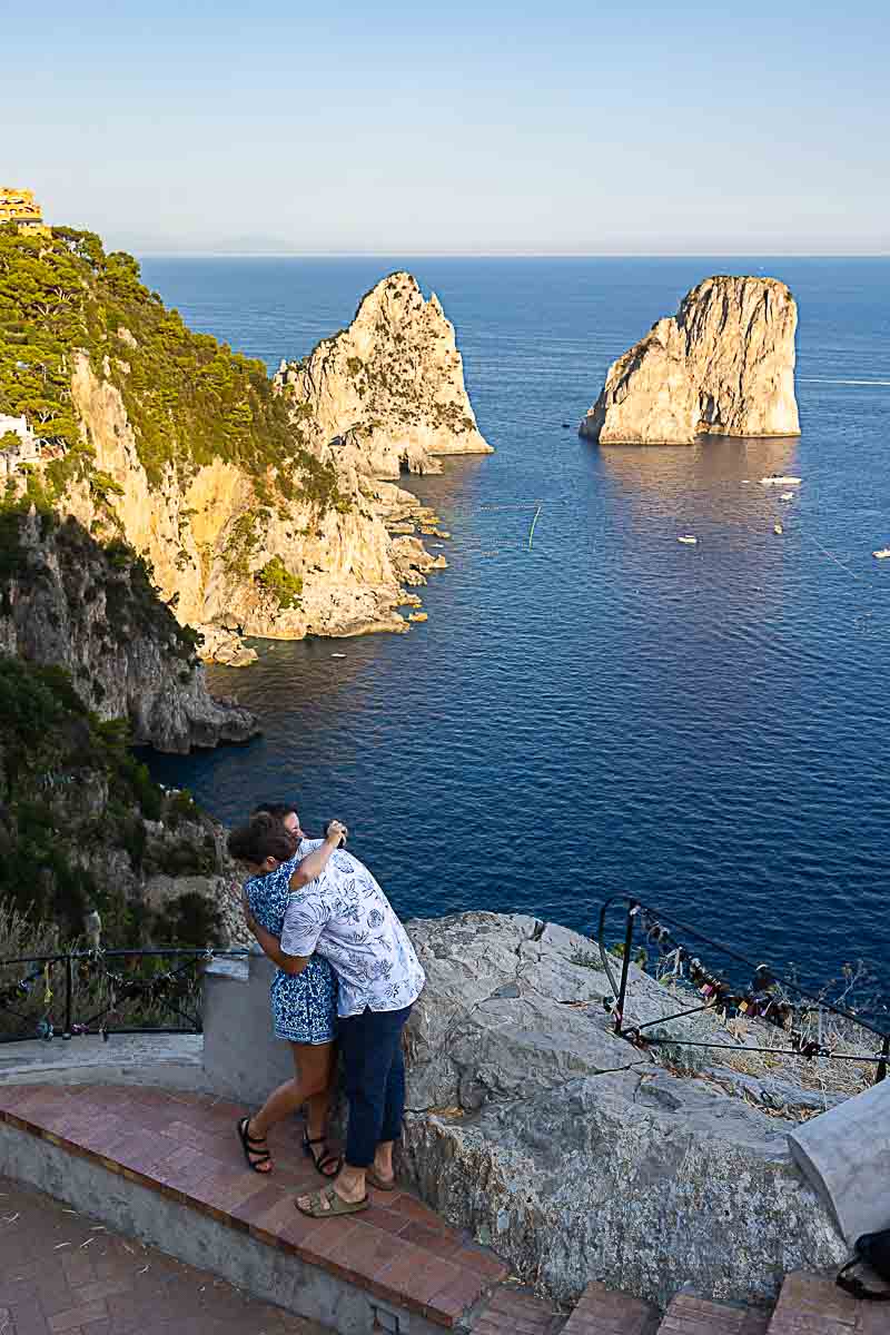 Just engaged on the Italian island at sunset during an engagement photoshoot 