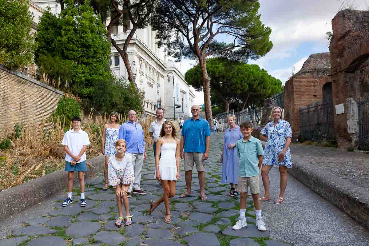 Standing side by side on ancient roman road built thousands of years ago 