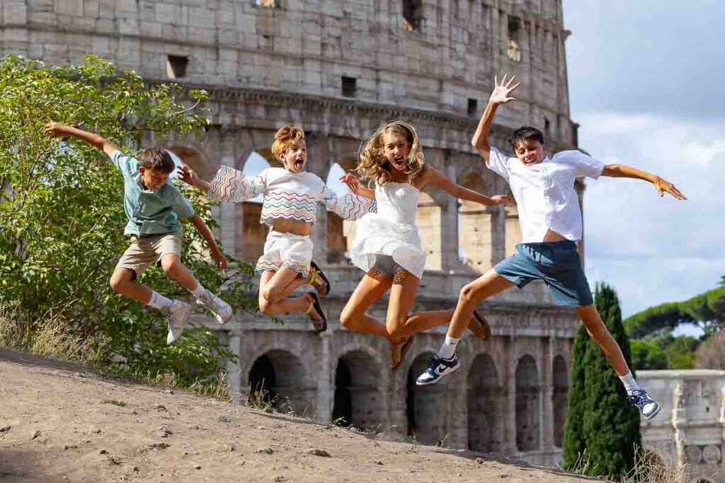 Picture frozen in the air while jumping up fu picture at the Colosseum