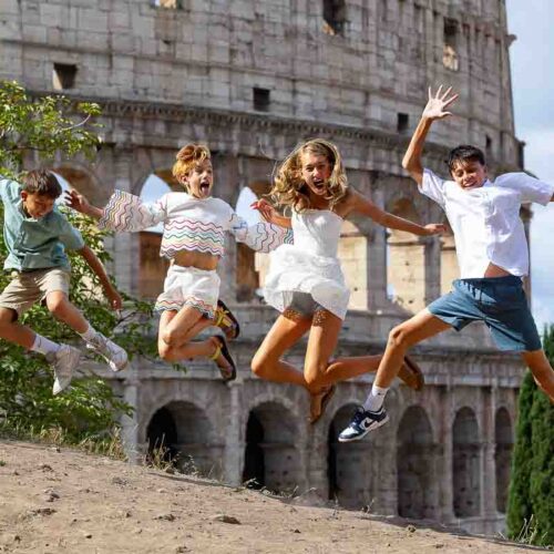 Picture frozen in the air while jumping up fu picture at the Colosseum