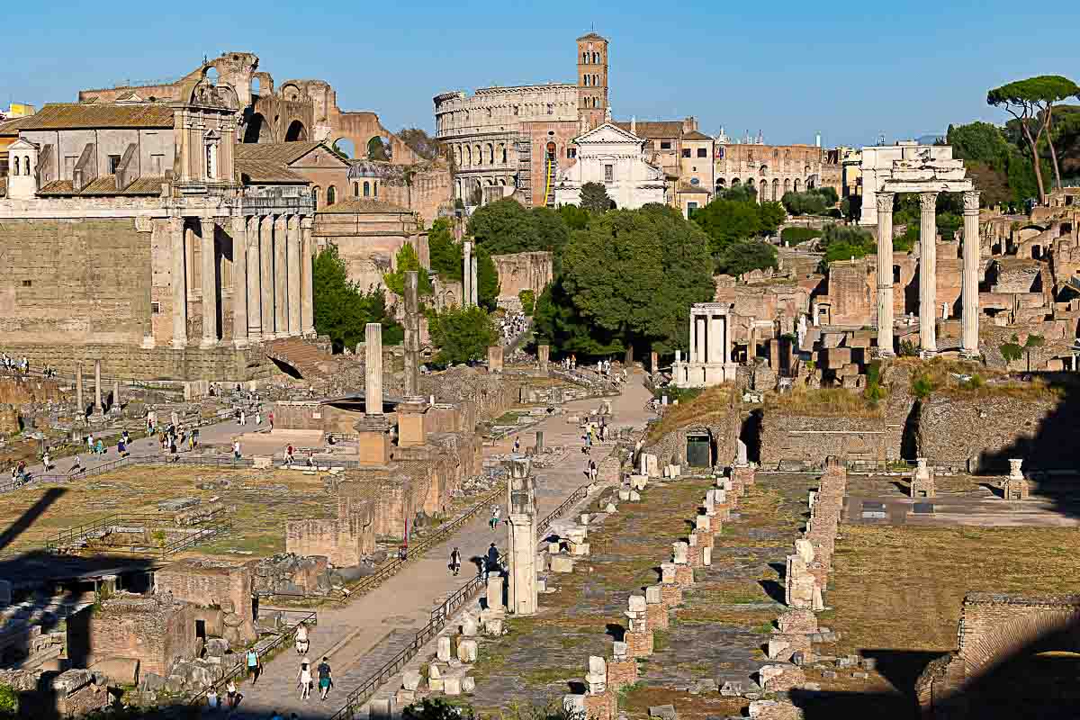 The roman forum seen from above terrace in the ancient city center 