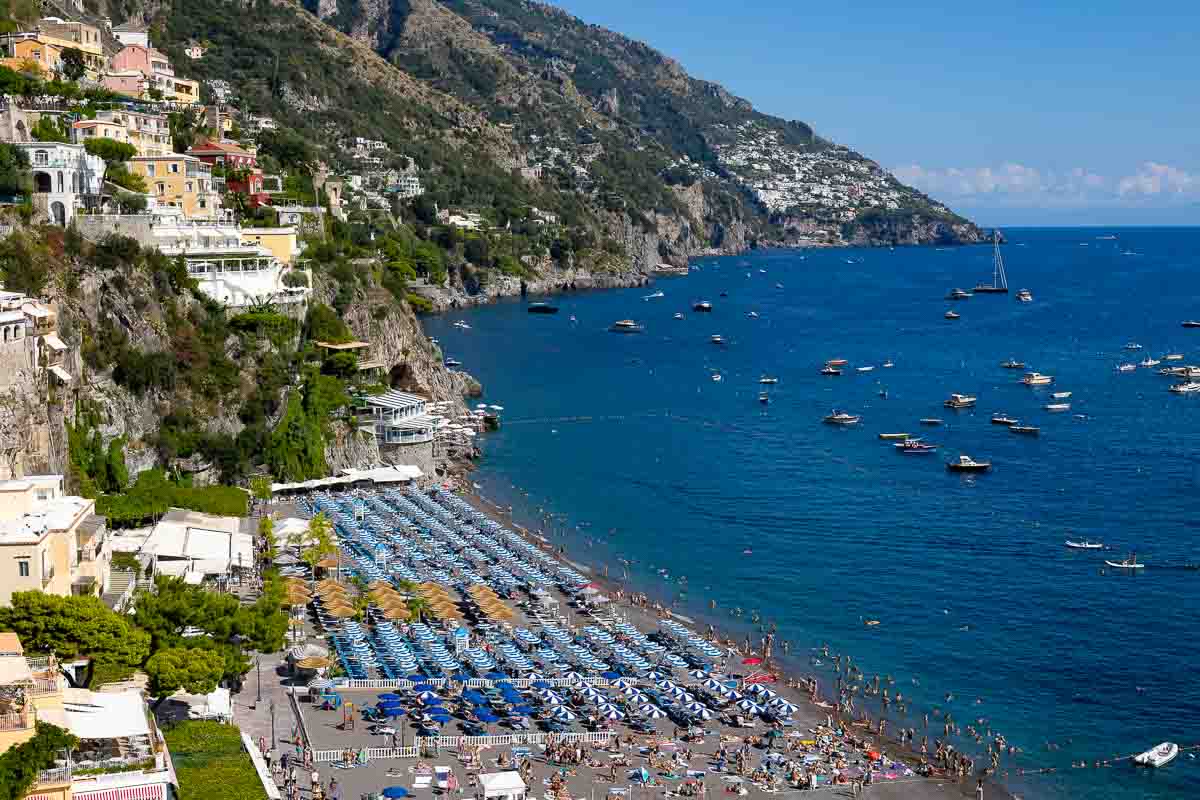 Spiaggia grande in Positano Italy viewed from an above viewpoint 