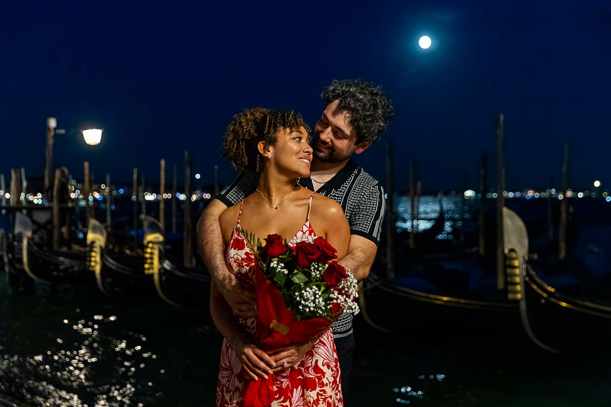 Proposing marriage under the Venetian moonlight