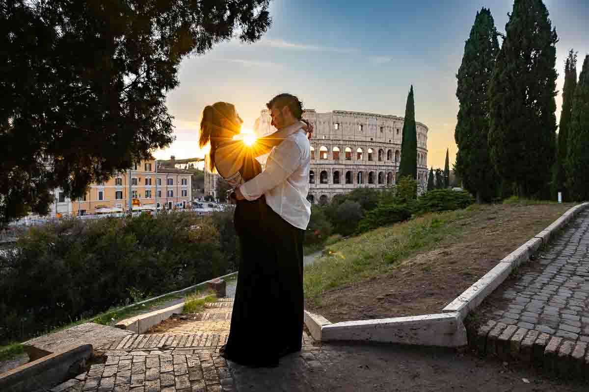 Proposing marriage during the golden hour into sunset