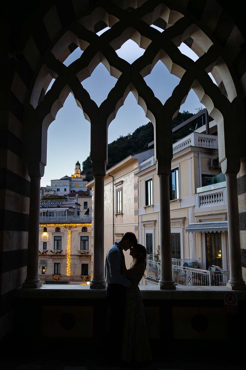 Silhouette photos taken during romantic couple photos after a surprise proposition of marriage 