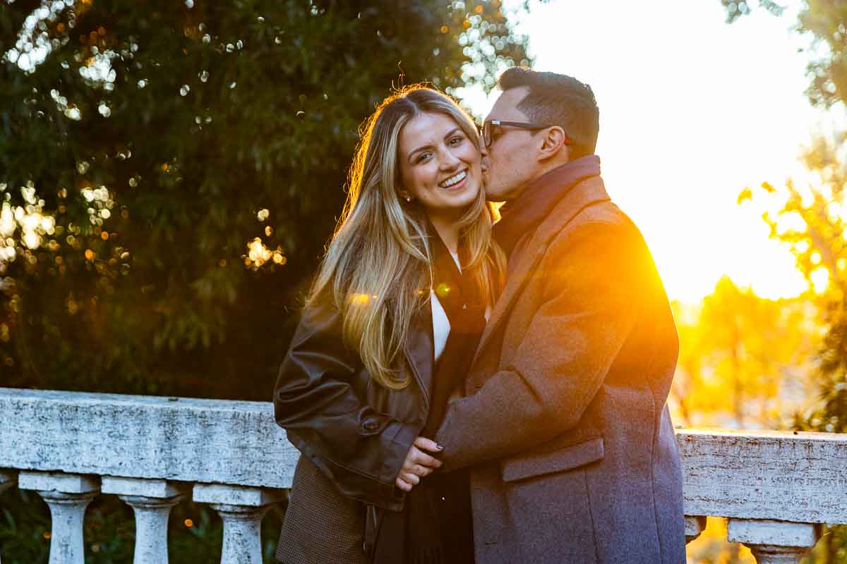 Sunset engagement session in gold light at sunset 
