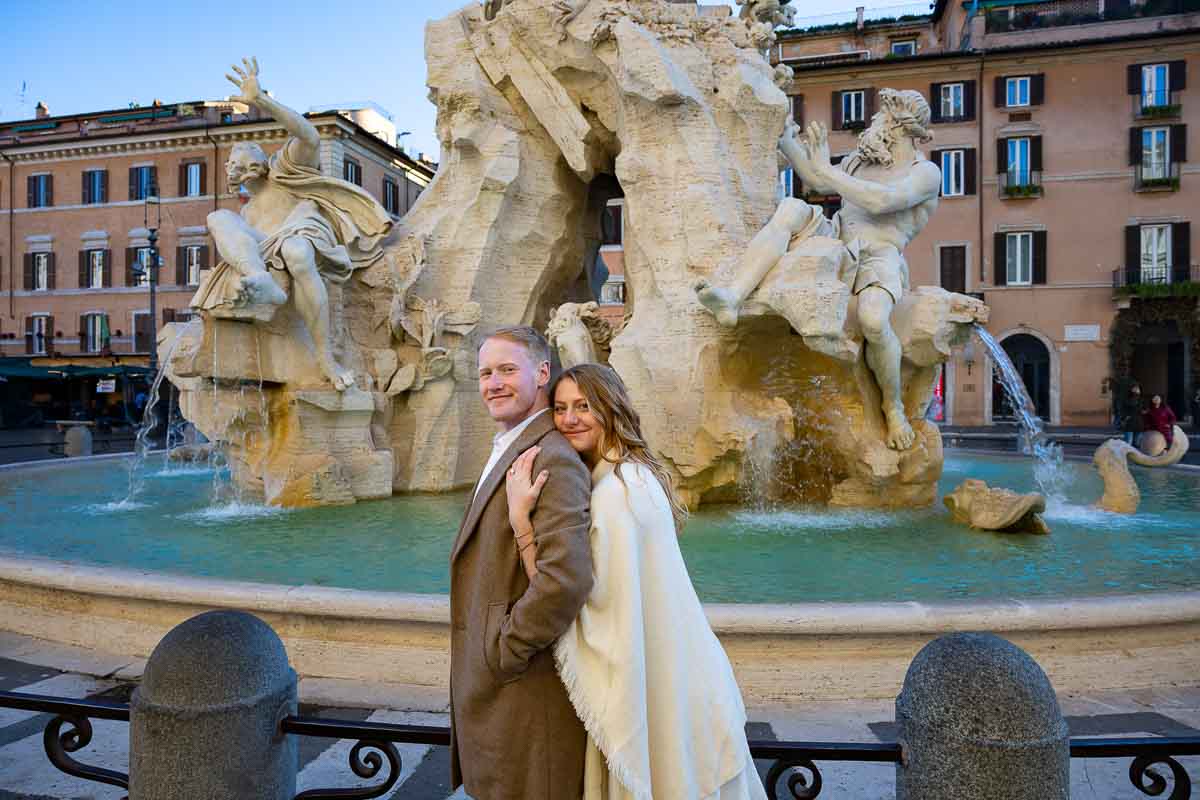 posed photo picture portrait by Four River Water fountain in Navona square 