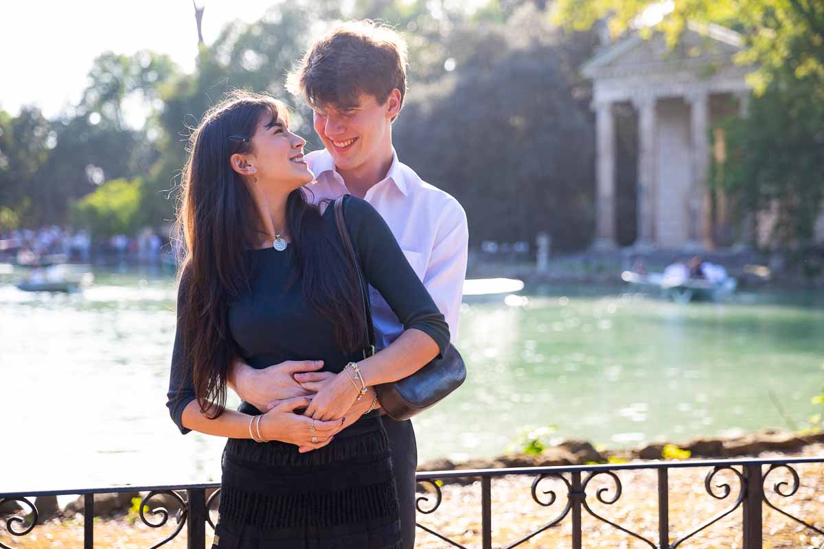 Couple professionally posed for a photography session after proposing in the eternal city 