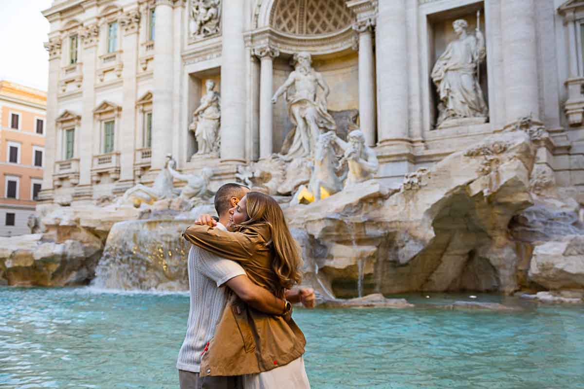 Couple embracing after the engagement proposal