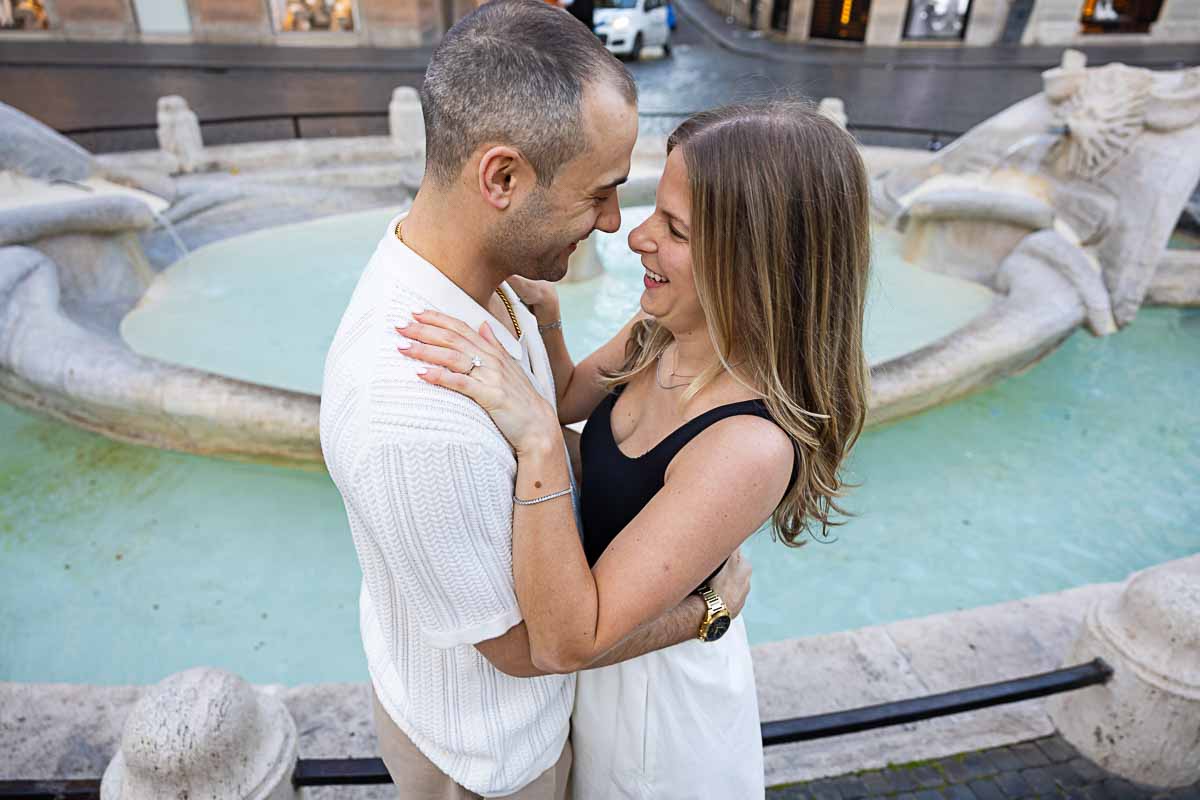 Close-up picture of the happy and in-love couple in the eternal roman city