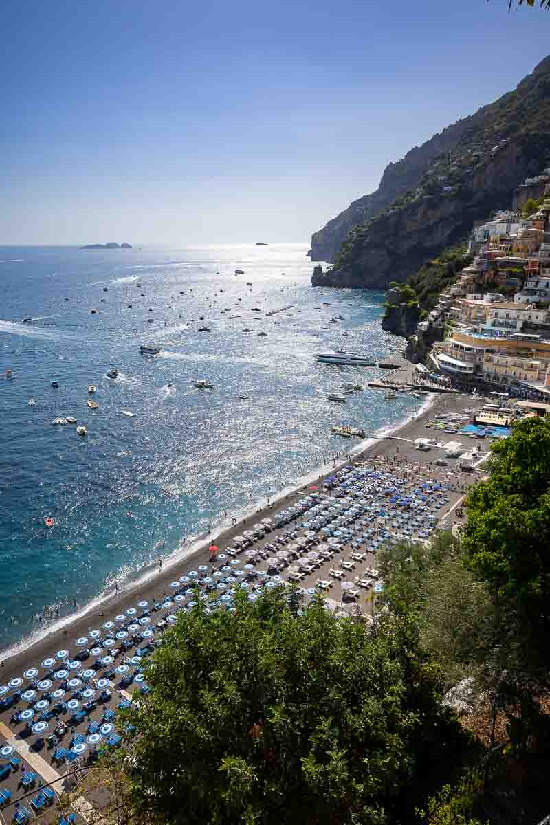 High-angle architectural composition of Marina Grande beach framed precisely to capture coastal geometry.