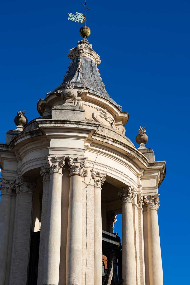 The baroque bell tower of the Church of Sant'Agnese in Agone viewed from the Eitch Borromini terrace bar.