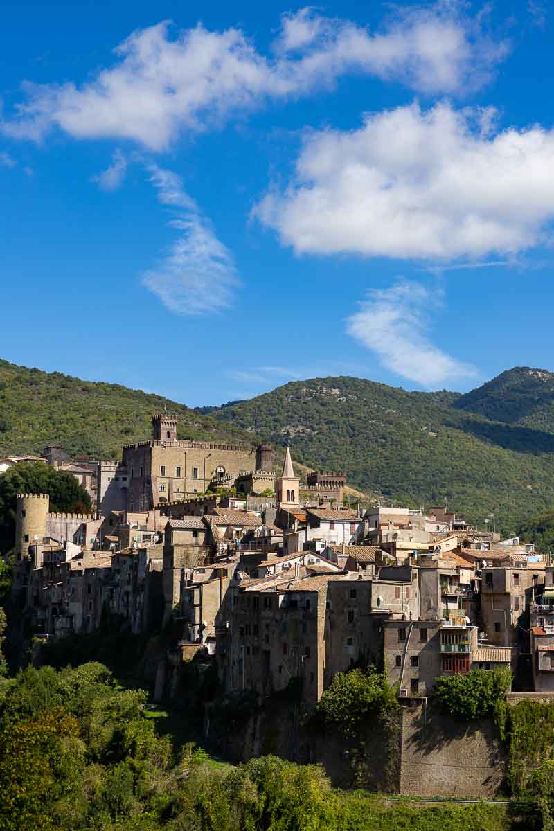 A scenic overview of the historic white hill town of San Gregorio da Sassola.